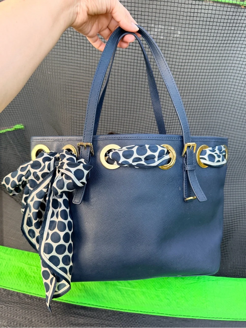 Michael Kors Ket Set Scarf Leather Tote - Navy Blue